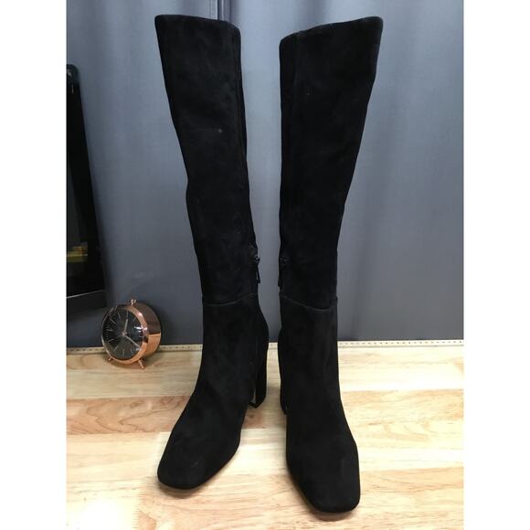 Sam Edelman Faren Women US 6 Black Leather Square Toe Knee High Block Heel Boots - Picture 1 of 10